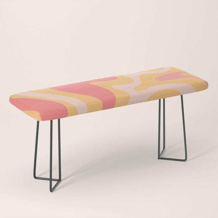 Liquid Swirl Retro Modern Abstract Pattern Blush Pink Mustard Bench Gallery Image 1