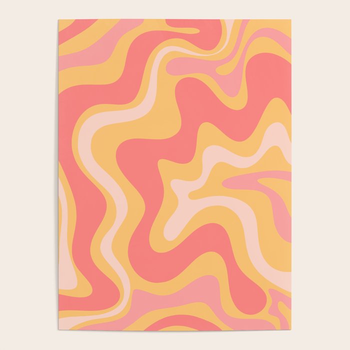 Liquid Swirl Retro Modern Abstract Pattern Blush Pink Mustard Poster Gallery Image 4