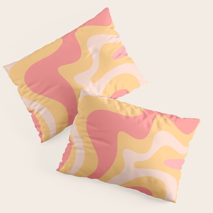 Liquid Swirl Retro Modern Abstract Pattern Blush Pink Mustard Pillow Sham Gallery Image 1
