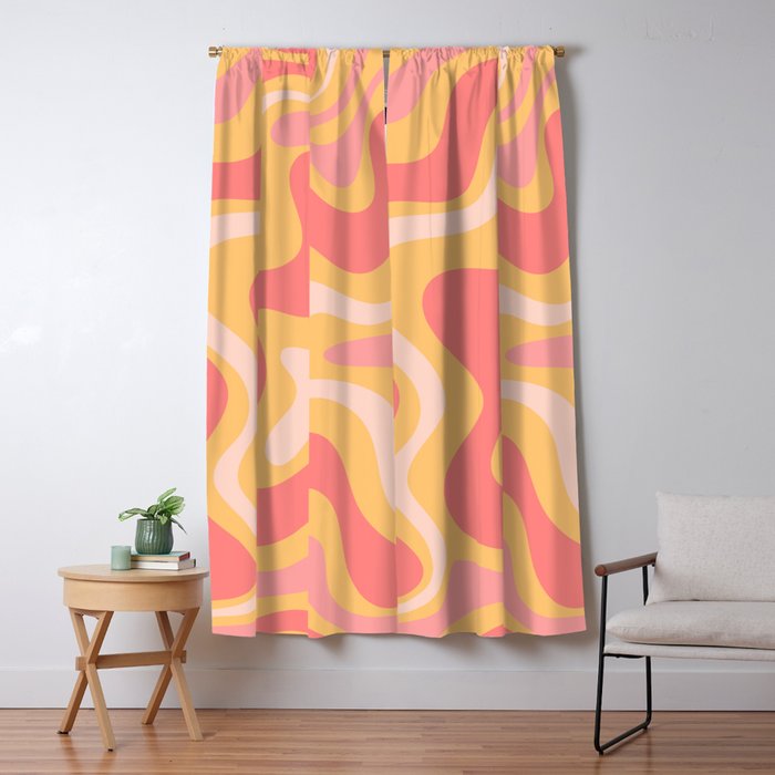Liquid Swirl Retro Modern Abstract Pattern Blush Pink Mustard Window Curtain Gallery Image 1
