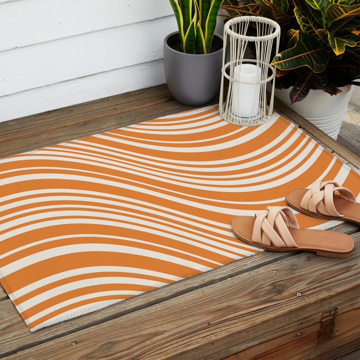 Wavy Stripes XLVI - Retro Orange Outdoor Rug Gallery Image 2