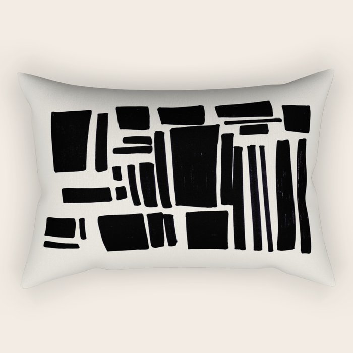 Black & White Minimalist Abstract Shapes Patterns Black Ink Painting Rectangular Pillow Gallery Image 2