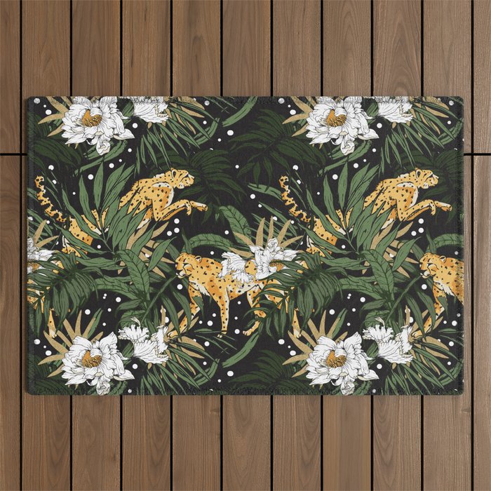 Cheetah in the glamorous nocturnal jungle Outdoor Rug Gallery Image 1
