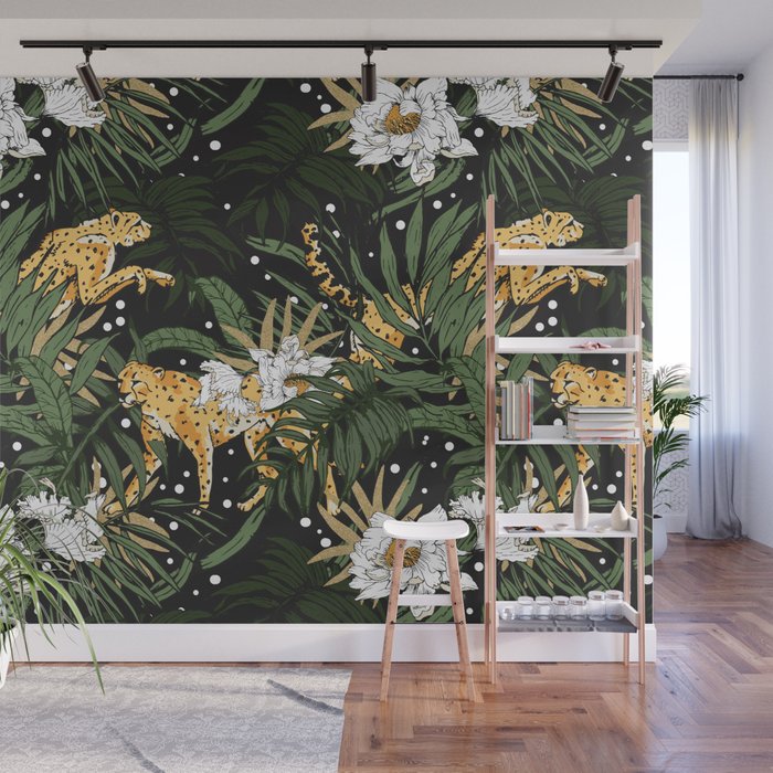 Cheetah in the glamorous nocturnal jungle Wall Mural Gallery Image 1