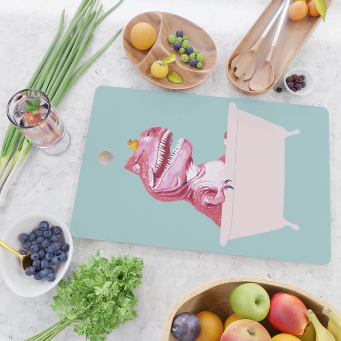 Pink T-Rex in Bathtub Cutting Board Gallery Image 2