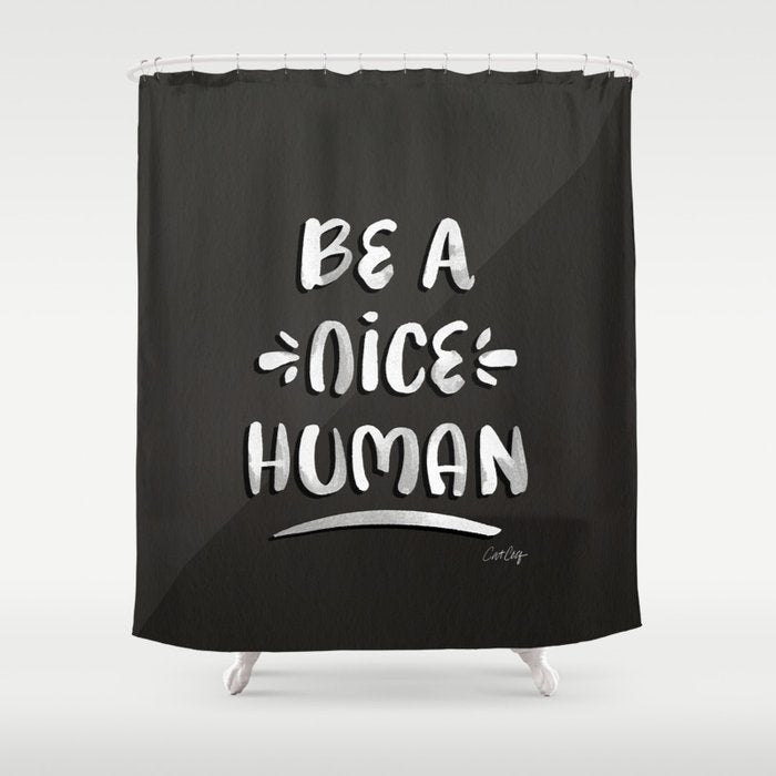 Be a Nice Human - White Type on Black Palette Shower Curtain Gallery Image 1