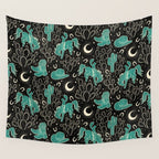 Cowboys and Cacti - black and dark turquoise  Wall Tapestry Gallery Image 4
