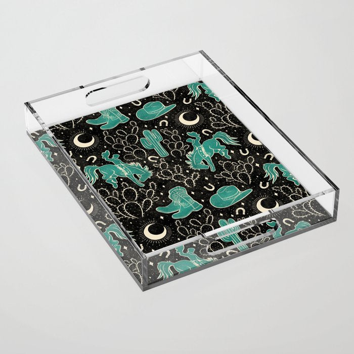 Cowboys and Cacti - black and dark turquoise  Acrylic Tray Gallery Image 1