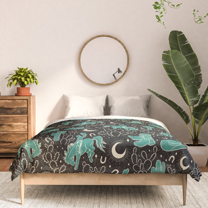Cowboys and Cacti - black and dark turquoise  Comforter Gallery Image 3