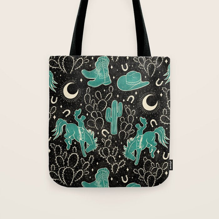 Cowboys and Cacti - black and dark turquoise  Tote Bag Gallery Image 1