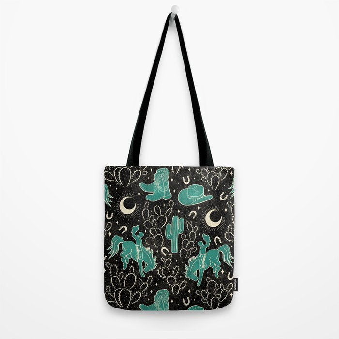 Cowboys and Cacti - black and dark turquoise  Tote Bag Gallery Image 2