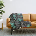 Cowboys and Cacti - black and dark turquoise  Throw Blanket Gallery Image 1