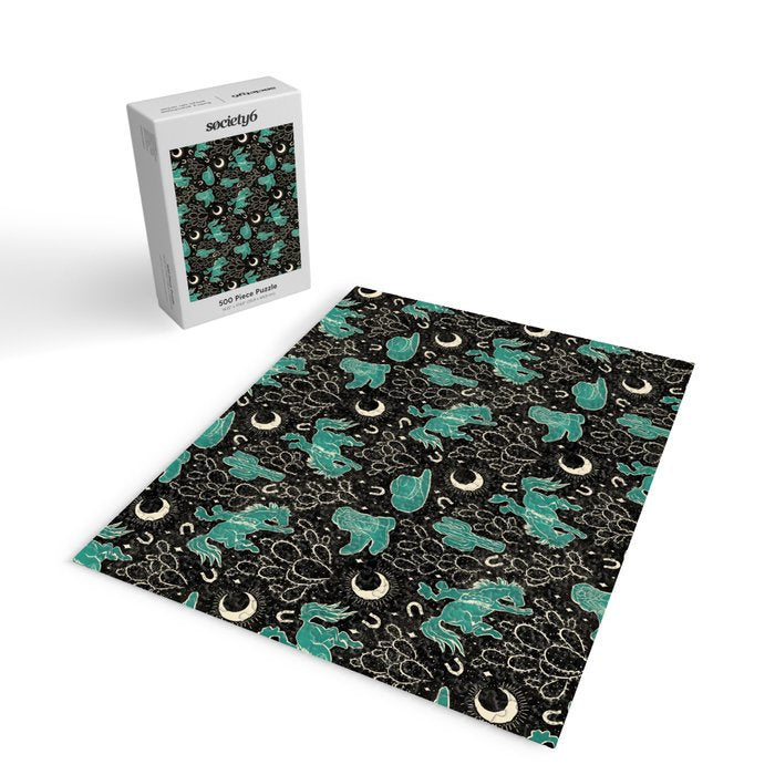 Cowboys and Cacti - black and dark turquoise  Jigsaw Puzzle Gallery Image 2