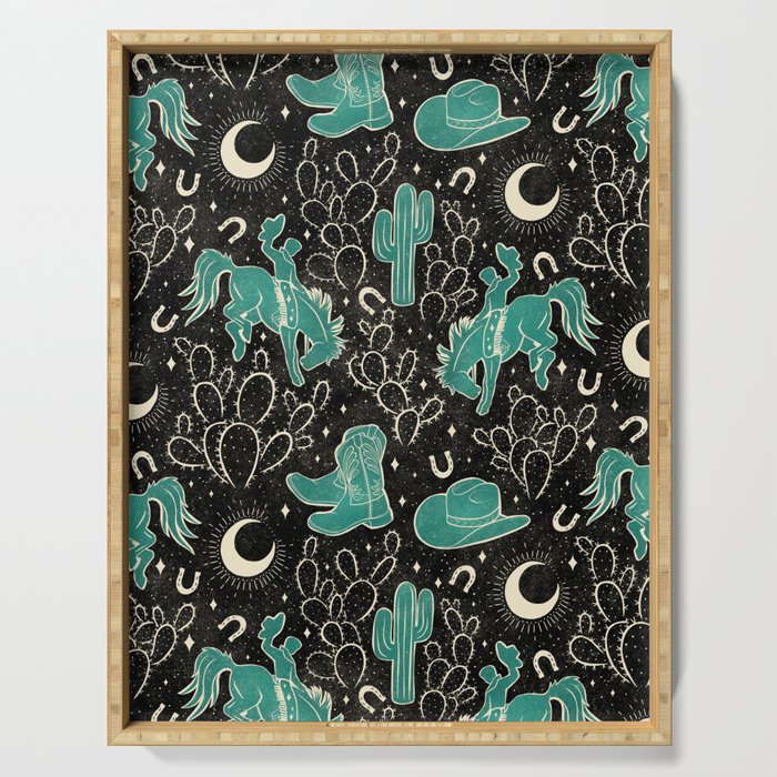 Cowboys and Cacti - black and dark turquoise  Serving Tray Gallery Image 1