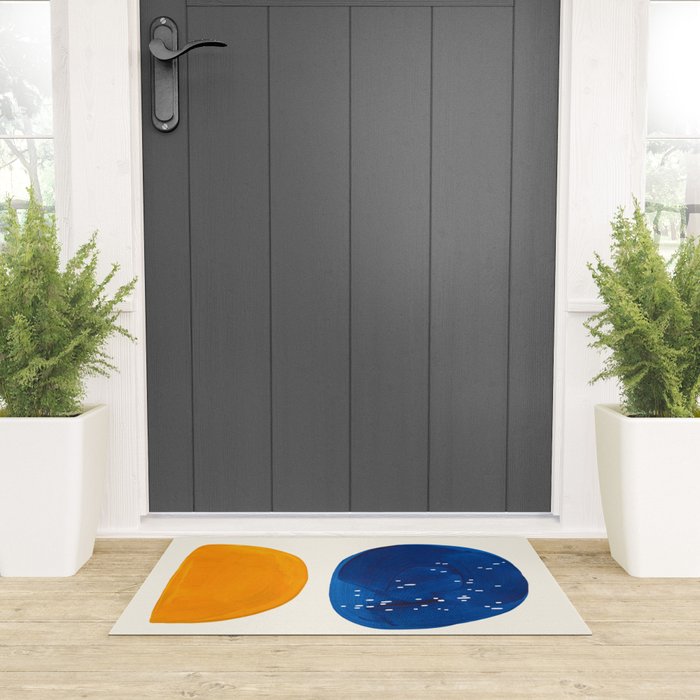 Minimalist Mid century Painting Colorful Yellow Blue Shapes Patterns Welcome Mat Gallery Image 3
