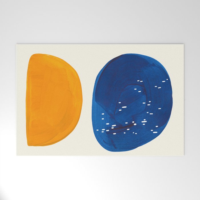 Minimalist Mid century Painting Colorful Yellow Blue Shapes Patterns Welcome Mat Gallery Image 1
