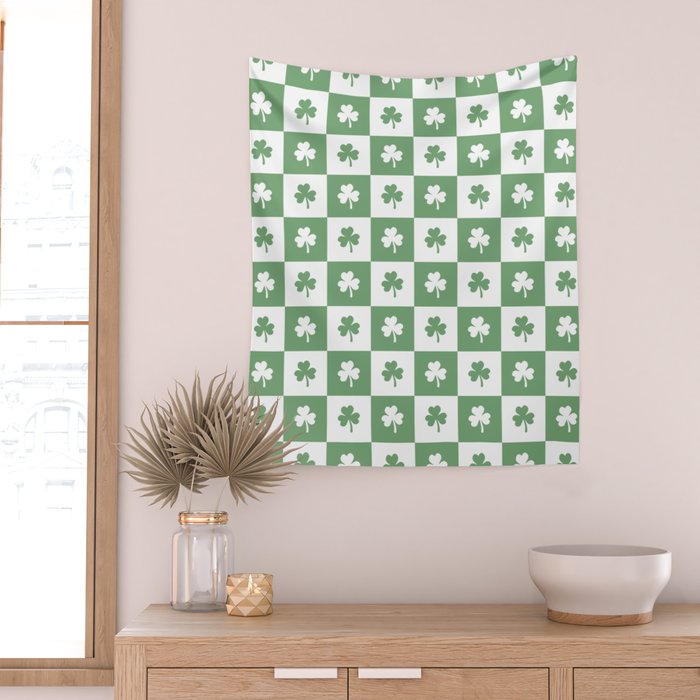 Shamrock Checkered Pattern Wall Tapestry Gallery Image 2