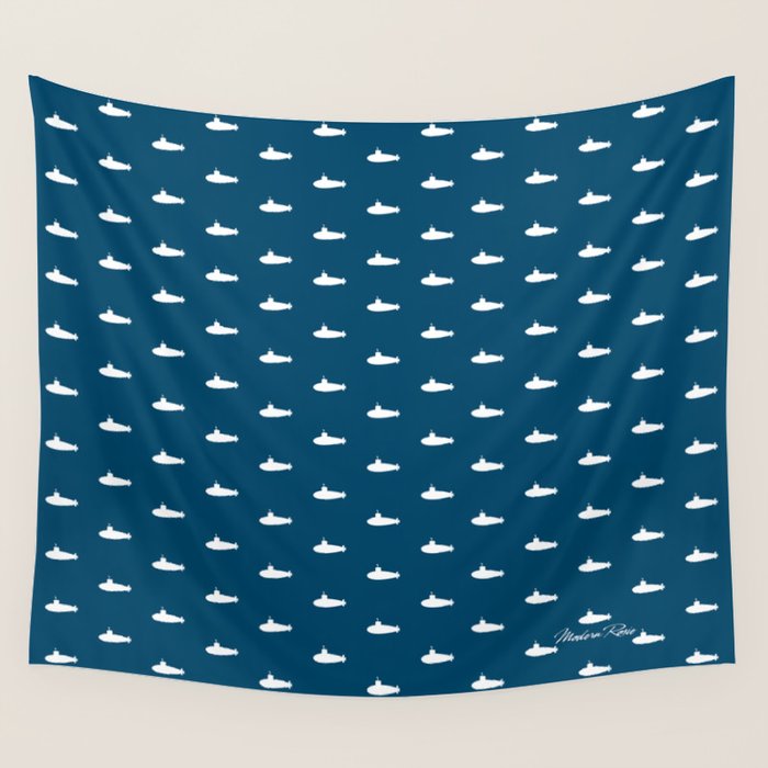 Tiny Submarines - Navy Blue Wall Tapestry Gallery Image 4