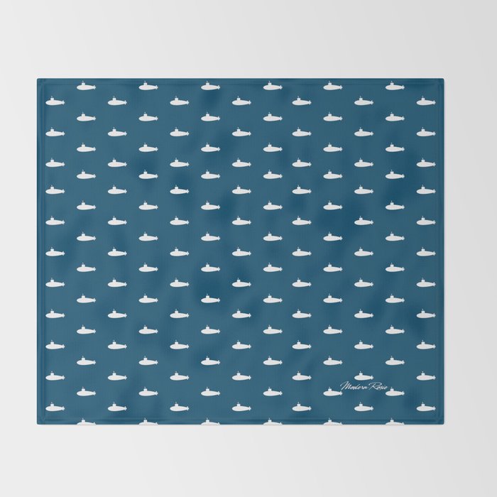Tiny Submarines - Navy Blue Throw Blanket Gallery Image 2