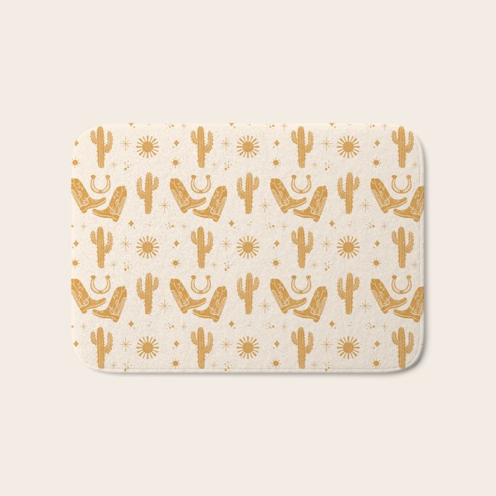 Cowboy Boots Boho Yellow Pattern Western Bath Mat Gallery Image 1