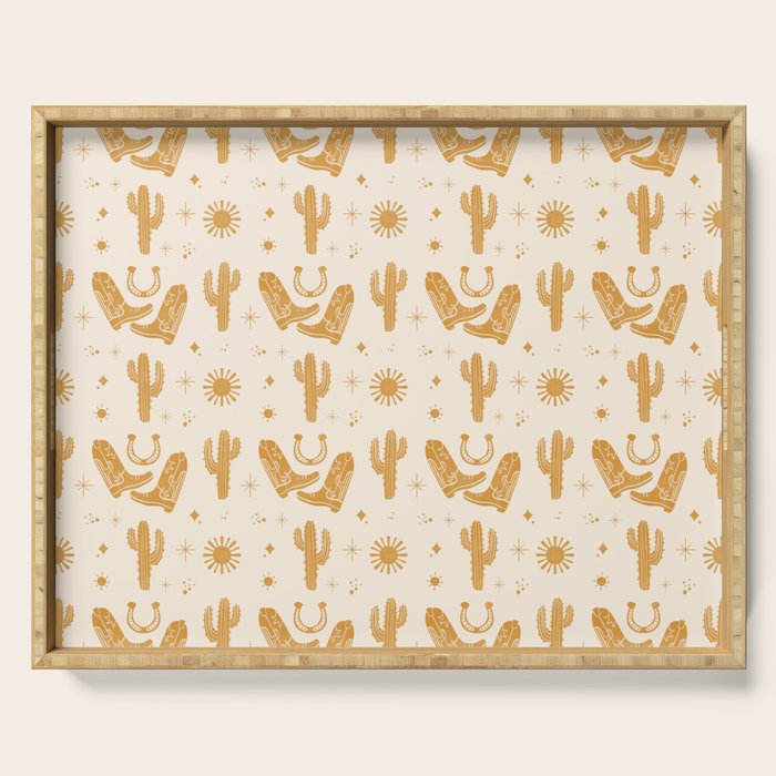 Cowboy Boots Boho Yellow Pattern Western Serving Tray Gallery Image 1