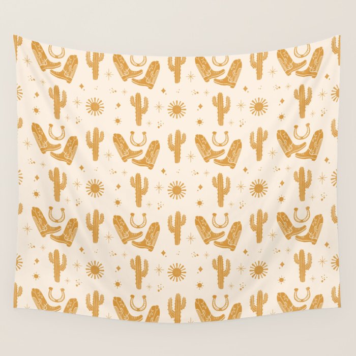Cowboy Boots Boho Yellow Pattern Western Wall Tapestry Gallery Image 1