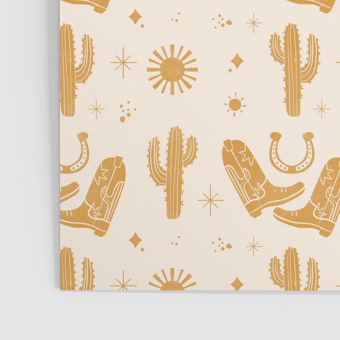 Cowboy Boots Boho Yellow Pattern Western Poster Gallery Image 3