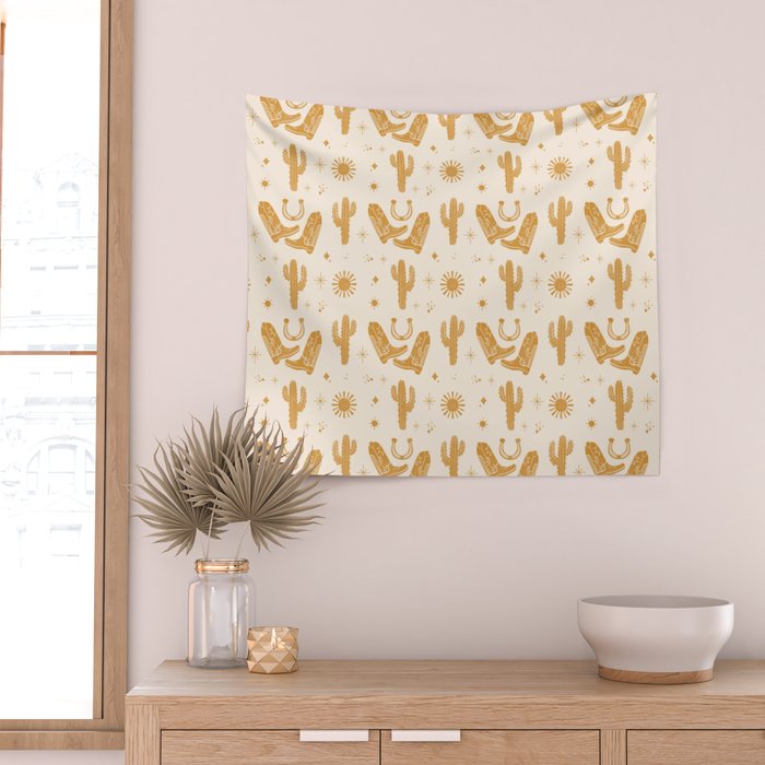 Cowboy Boots Boho Yellow Pattern Western Wall Tapestry Gallery Image 2