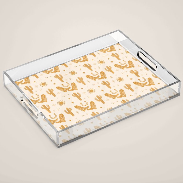 Cowboy Boots Boho Yellow Pattern Western Acrylic Tray Gallery Image 1