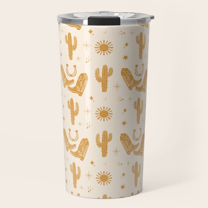 Cowboy Boots Boho Yellow Pattern Western Travel Mug Gallery Image 1