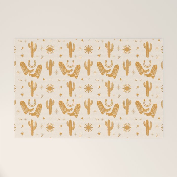Cowboy Boots Boho Yellow Pattern Western Welcome Mat Gallery Image 1