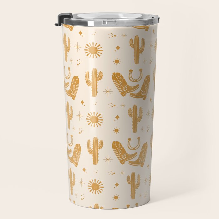 Cowboy Boots Boho Yellow Pattern Western Travel Mug Gallery Image 3