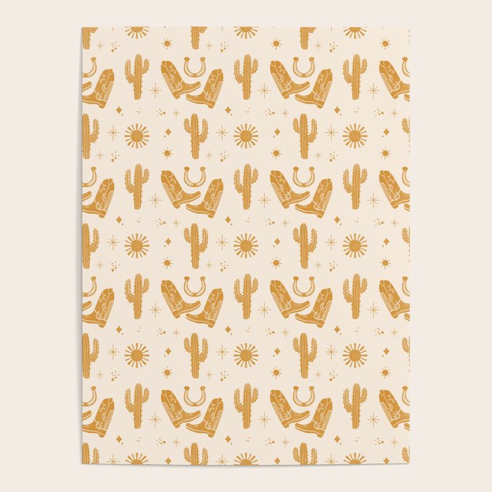Cowboy Boots Boho Yellow Pattern Western Poster Gallery Image 1