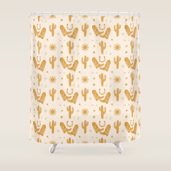 Cowboy Boots Boho Yellow Pattern Western Shower Curtain Gallery Image 1