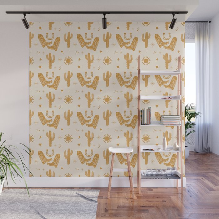 Cowboy Boots Boho Yellow Pattern Western Wall Mural Gallery Image 1