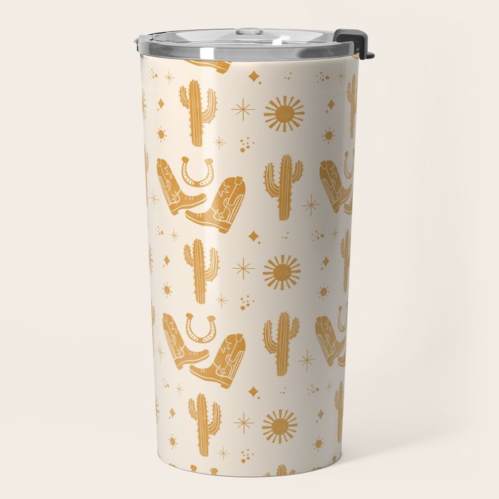 Cowboy Boots Boho Yellow Pattern Western Travel Mug Gallery Image 2