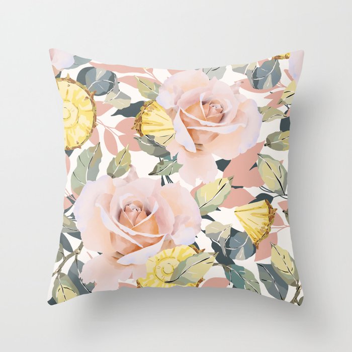 Pineapple wedges on rose bushes P Throw Pillow Gallery Image 1
