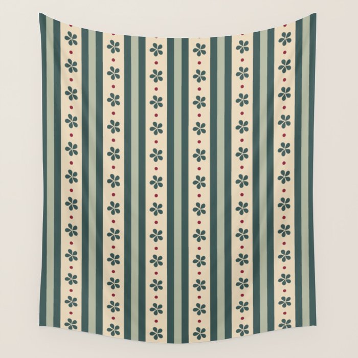 Green Stripes And Flowers Wall Tapestry Gallery Image 4
