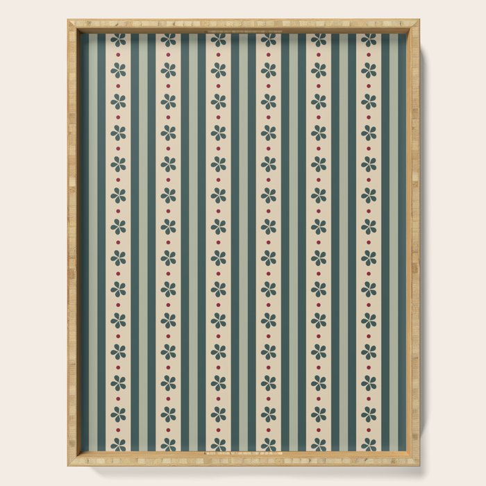 Green Stripes And Flowers Serving Tray Gallery Image 1