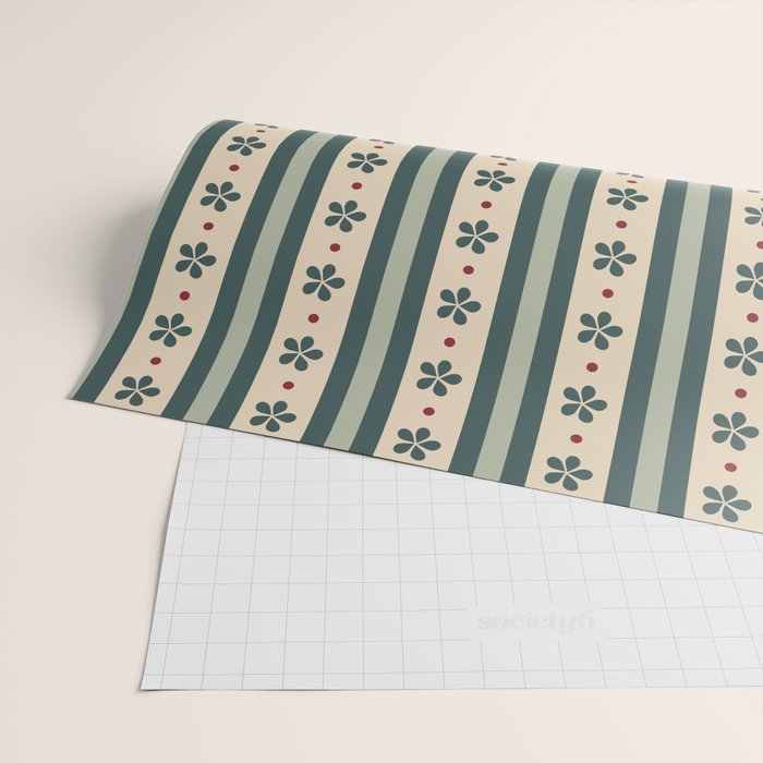 Green Stripes And Flowers Wrapping Paper Gallery Image 2