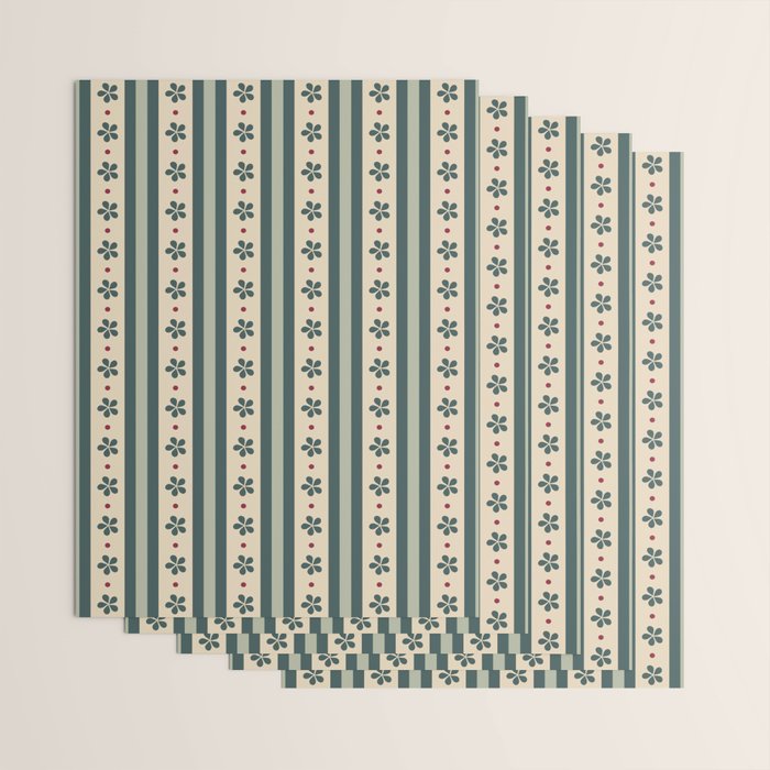 Green Stripes And Flowers Wrapping Paper Gallery Image 3