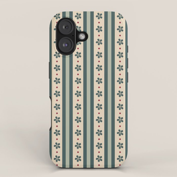 Green Stripes And Flowers iPhone Case Gallery Image 1