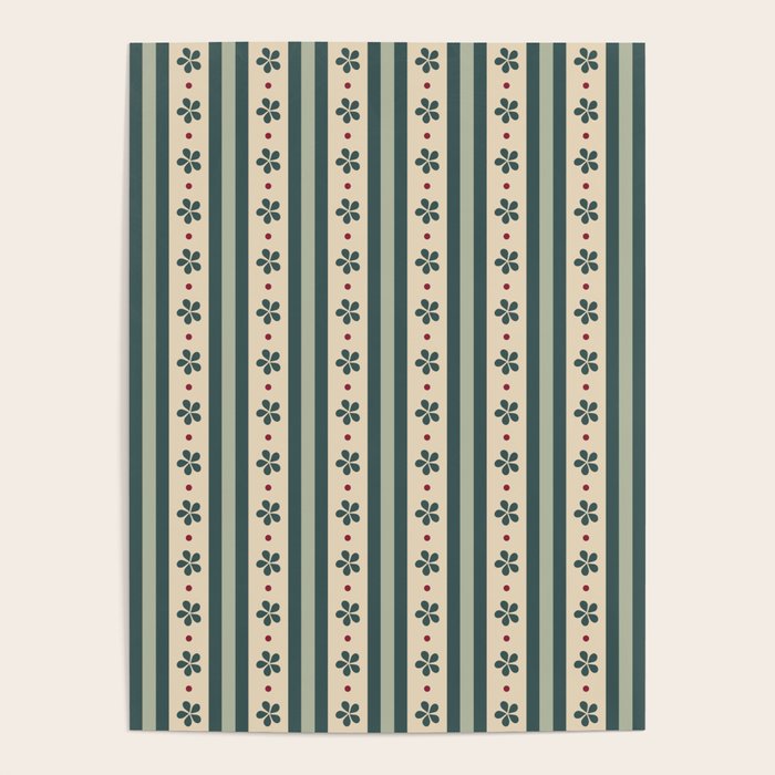 Green Stripes And Flowers Poster Gallery Image 4