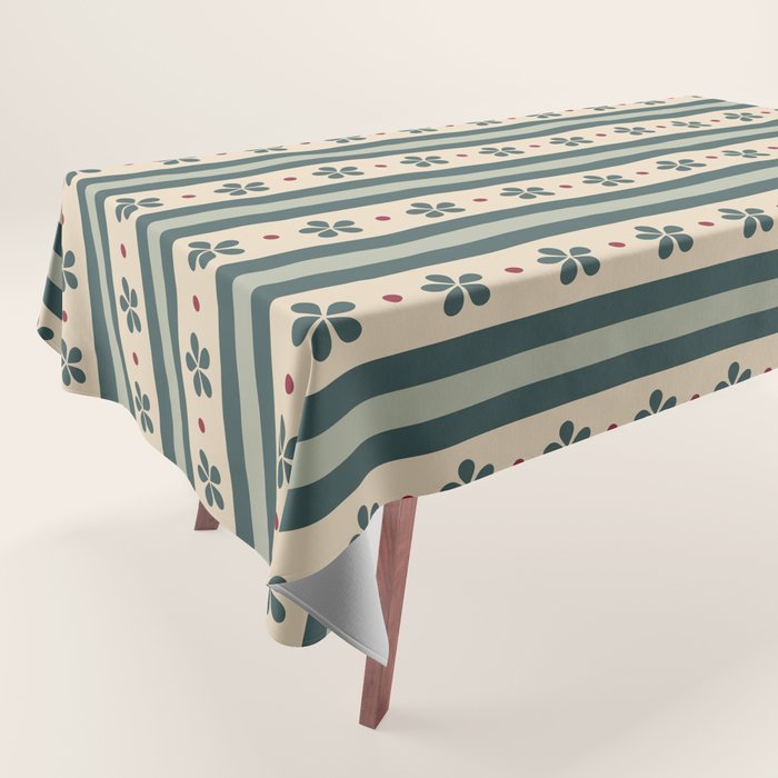 Green Stripes And Flowers Tablecloth Gallery Image 1