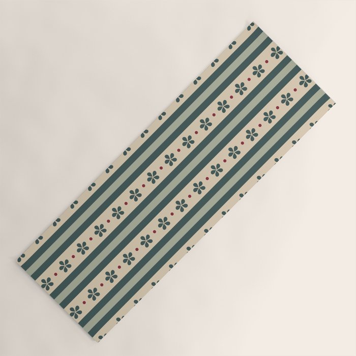 Green Stripes And Flowers Yoga Mat Gallery Image 1
