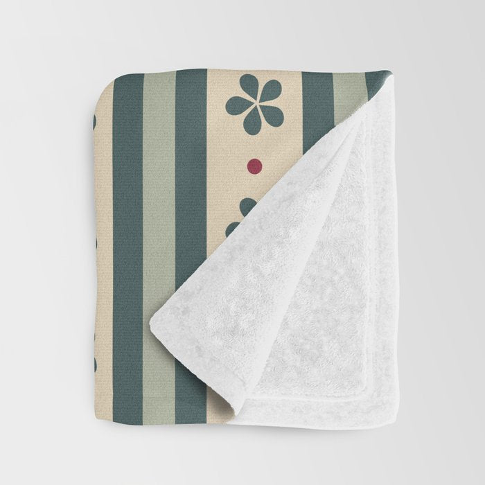 Green Stripes And Flowers Throw Blanket Gallery Image 3