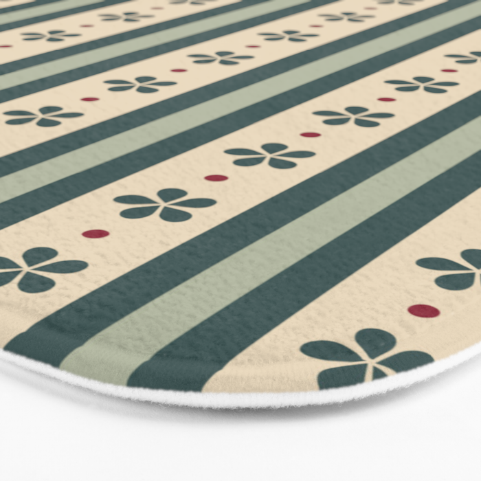 Green Stripes And Flowers Bath Mat Gallery Image 3