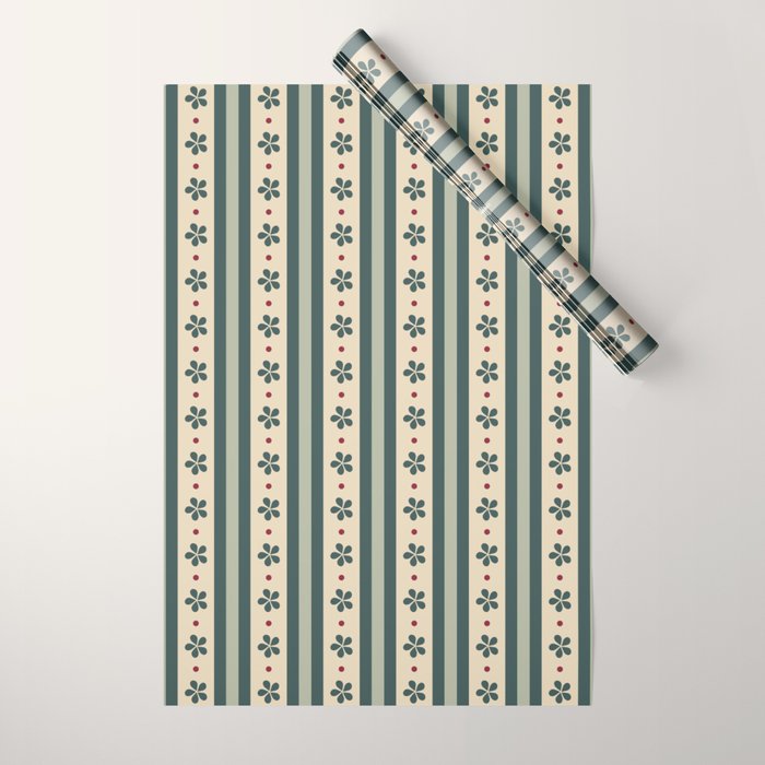 Green Stripes And Flowers Wrapping Paper Gallery Image 1