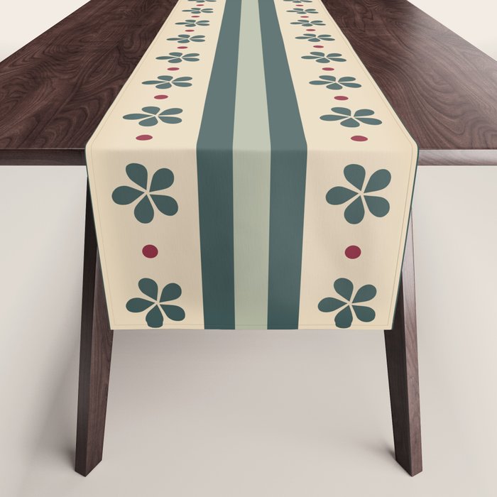 Green Stripes And Flowers Table Runner Gallery Image 1