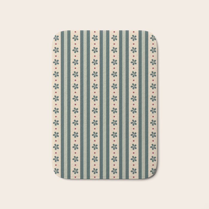 Green Stripes And Flowers Bath Mat Gallery Image 1